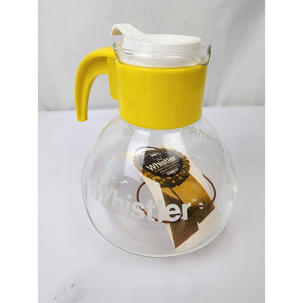 Gemco The Whistler Glass Kettle Pot 8c Yellow/White Handle w/Metal Grid NWT - Picture 4 of 8